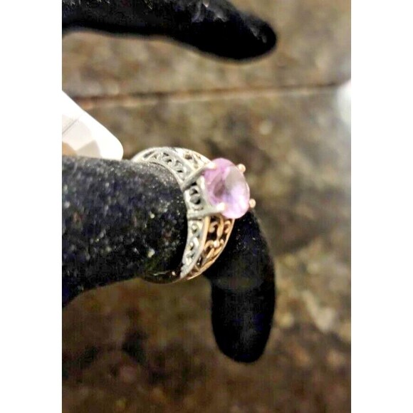 Round Amethyst, gemstone Art Deco design Sterling Silver 925 Ring Filigree sz 5 - Picture 5 of 14